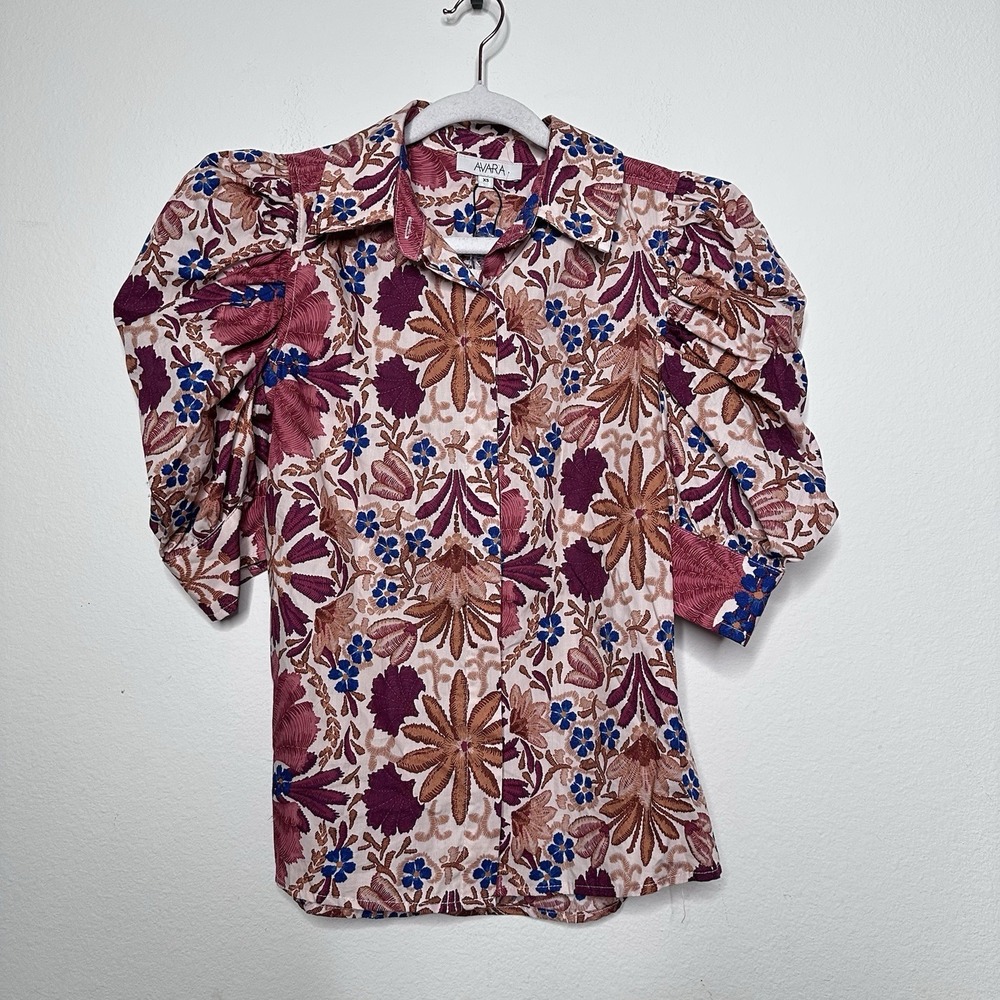 Anna Sui Floral Button-Down Shirt in Multi Burgundy